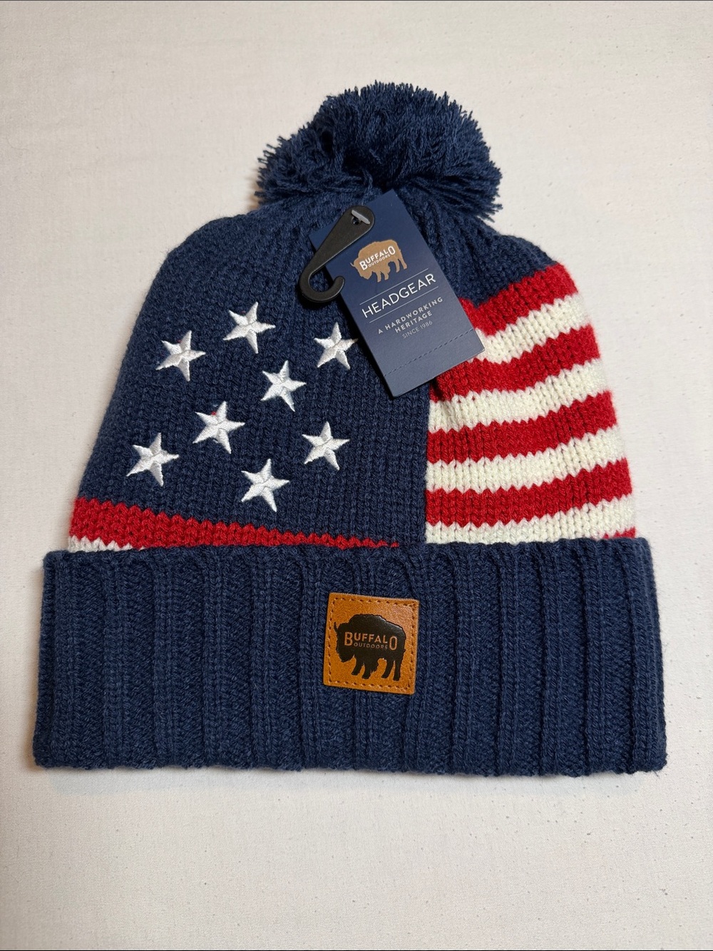 Women's Navy Red White American Flag Pom Beanie